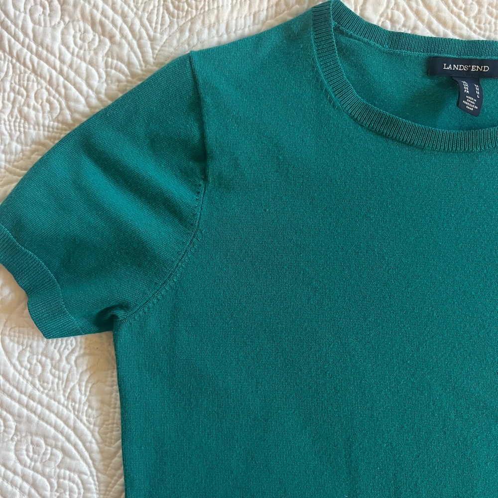 Land’s End short sleeve teal sweater nylon/acrylic EUC